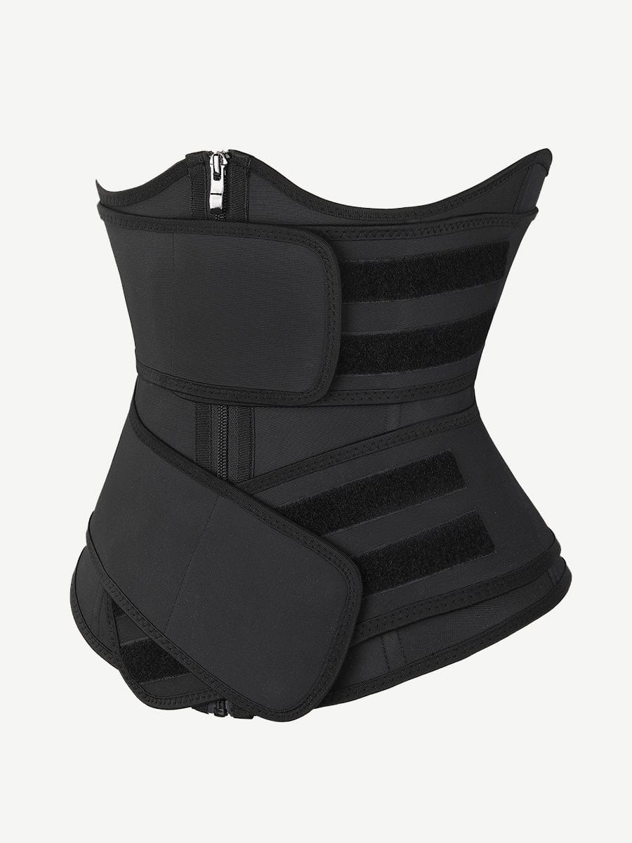 Black Latex Underbust Waist Trainer - Double Belt Compression