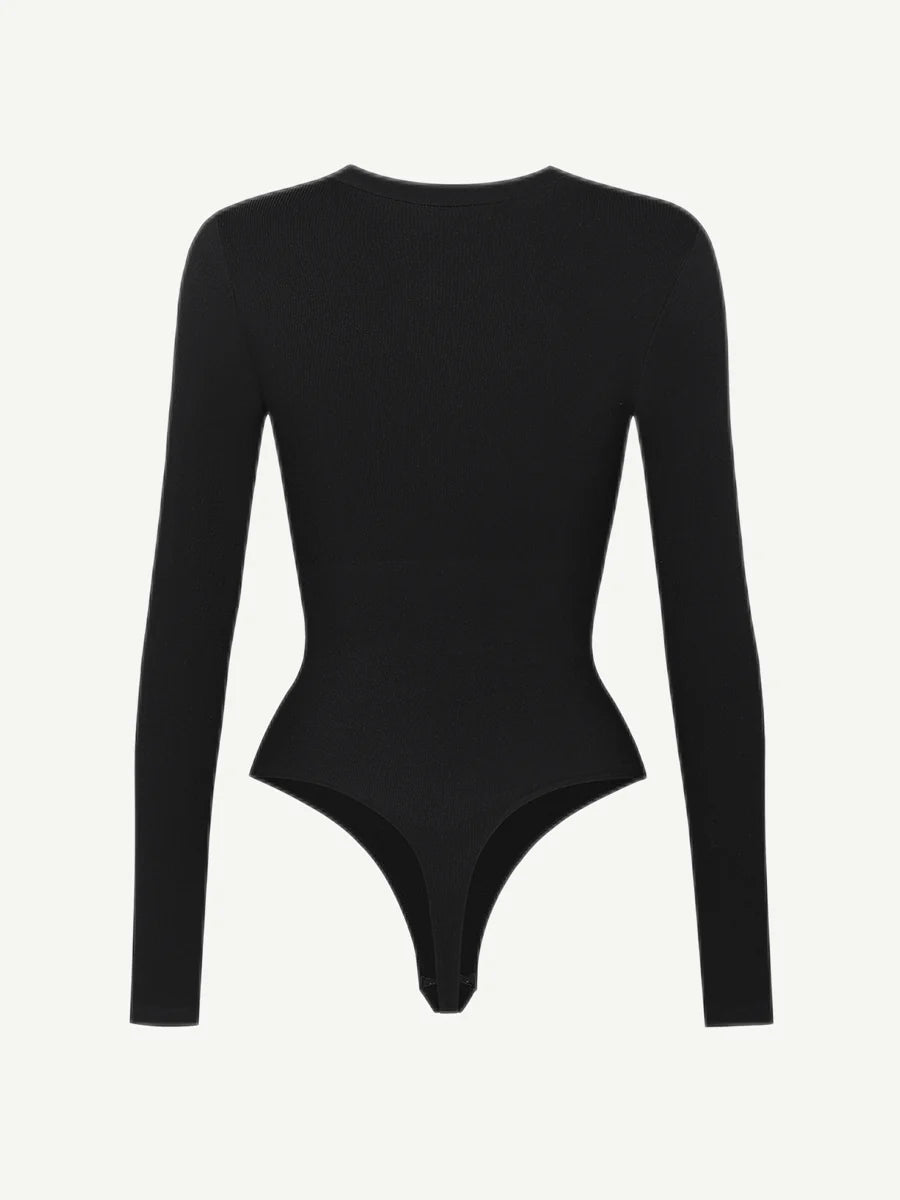 V-Neck Seamless Sculpting Bodysuit – Long Sleeve & Waist Control