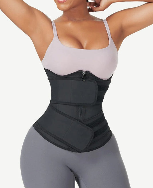 Black Latex Underbust Waist Trainer - Double Belt Compression