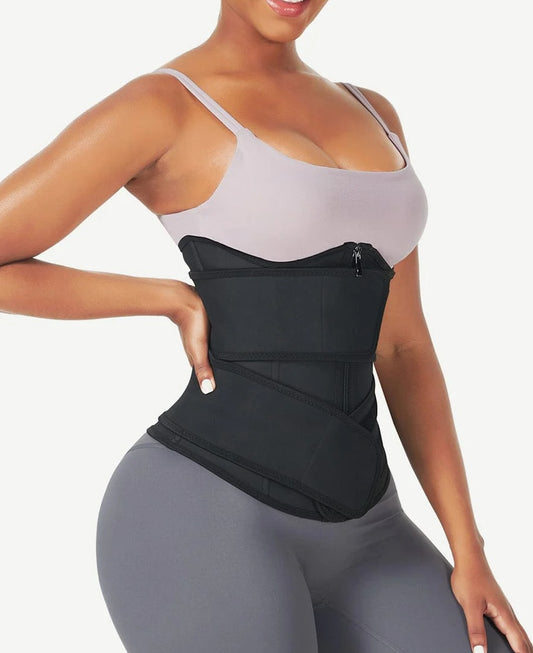 Black Latex Underbust Waist Trainer - Double Belt Compression